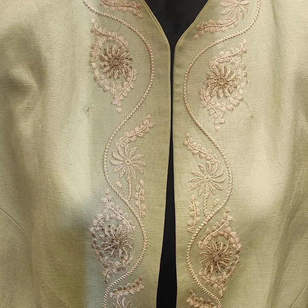 Beautiful Lime Green Jessica Howard Woman Embroidered Linen Blend Jacket Size 16 - Picture 3 of 14